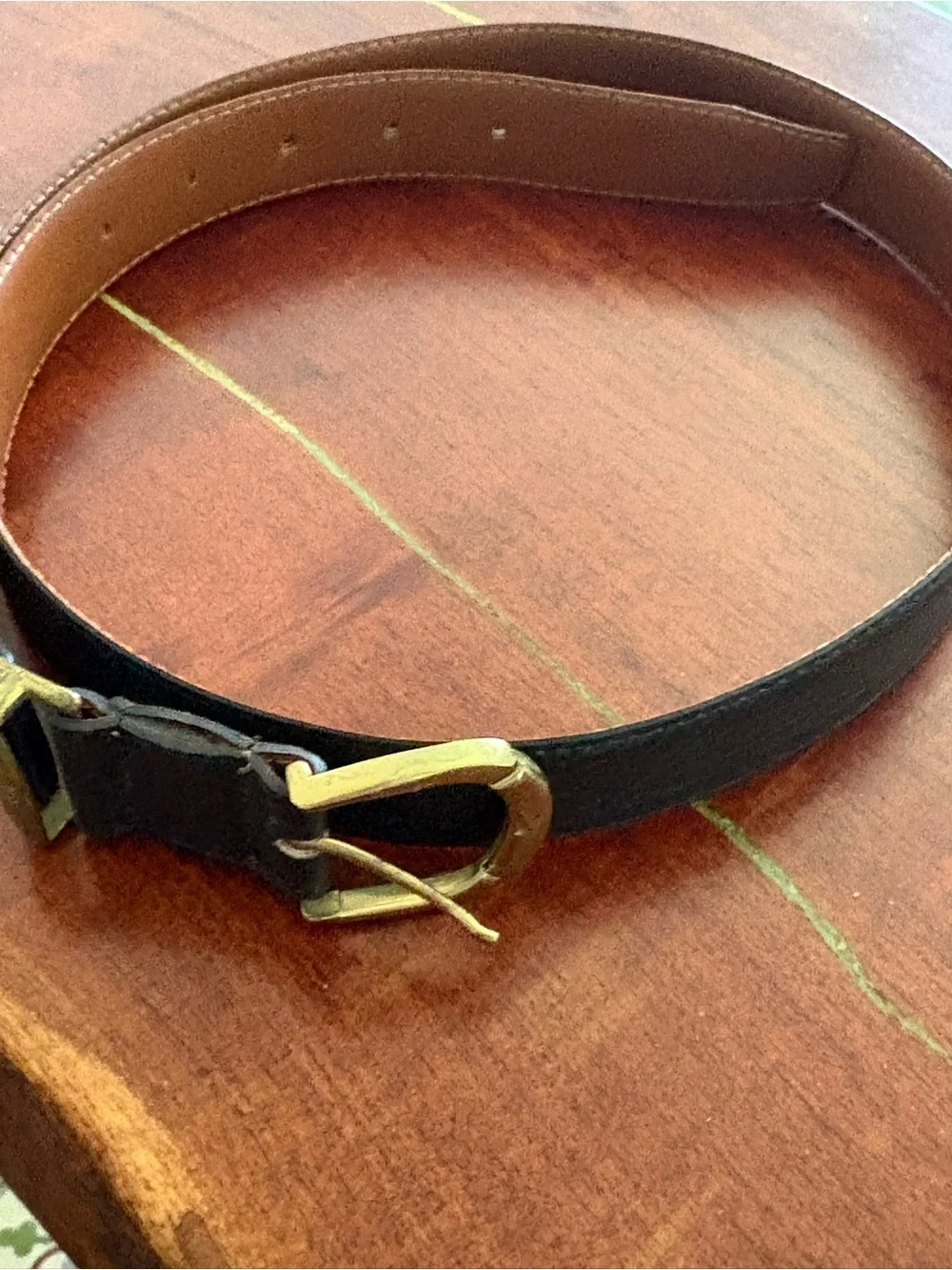 Vtg Christian Dior black leather belt brass CD logo designer belt size 36, Spain